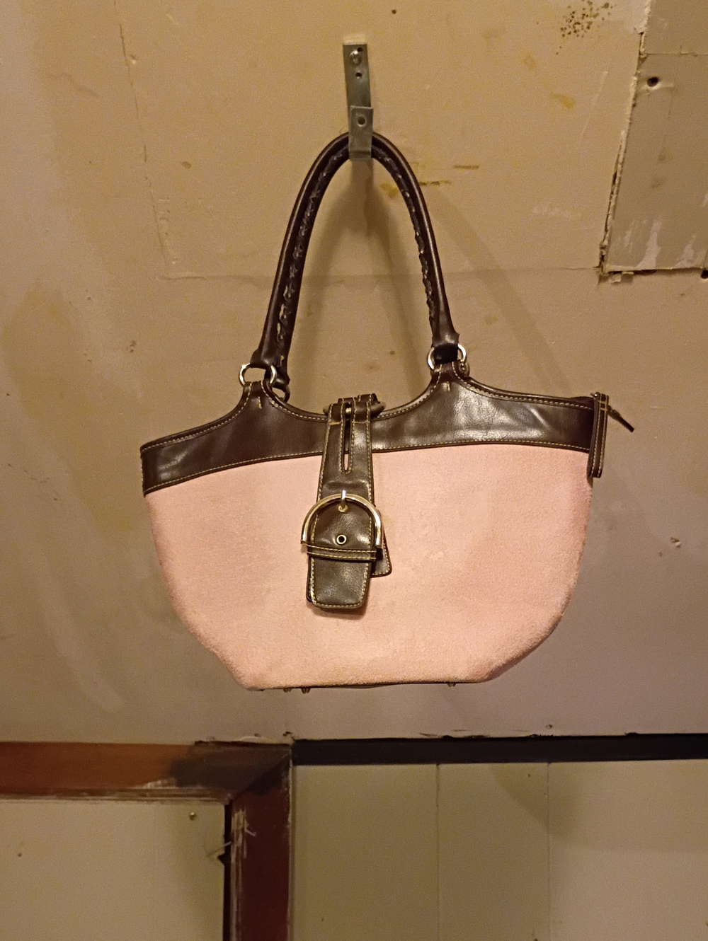 Coach Pink and Brown Leather-Trim Shoulder Bag